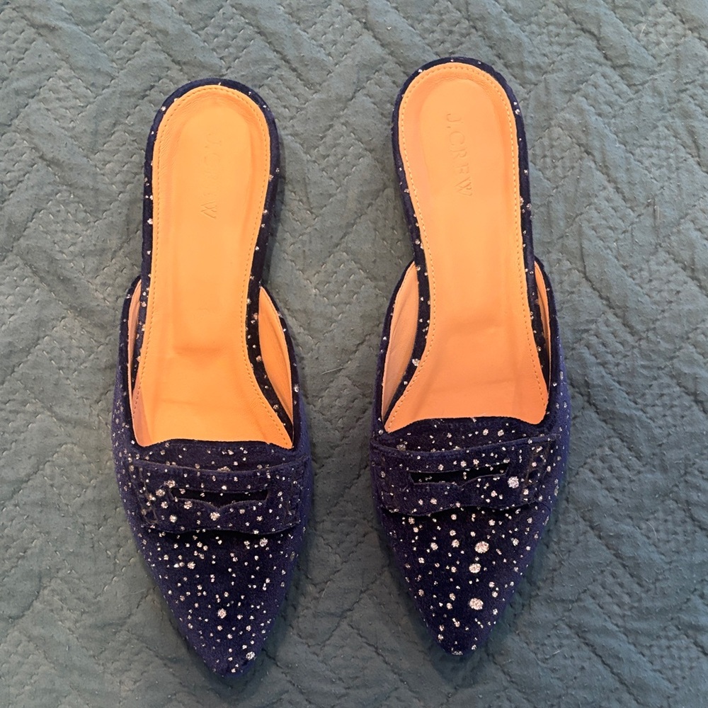 J. Crew Navy Glitter Mules
